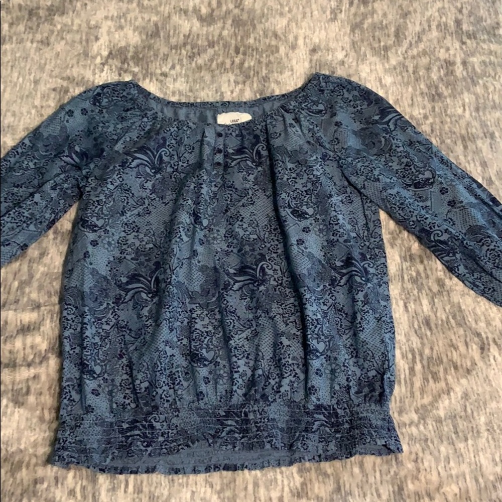 Navy blue patterned blouse